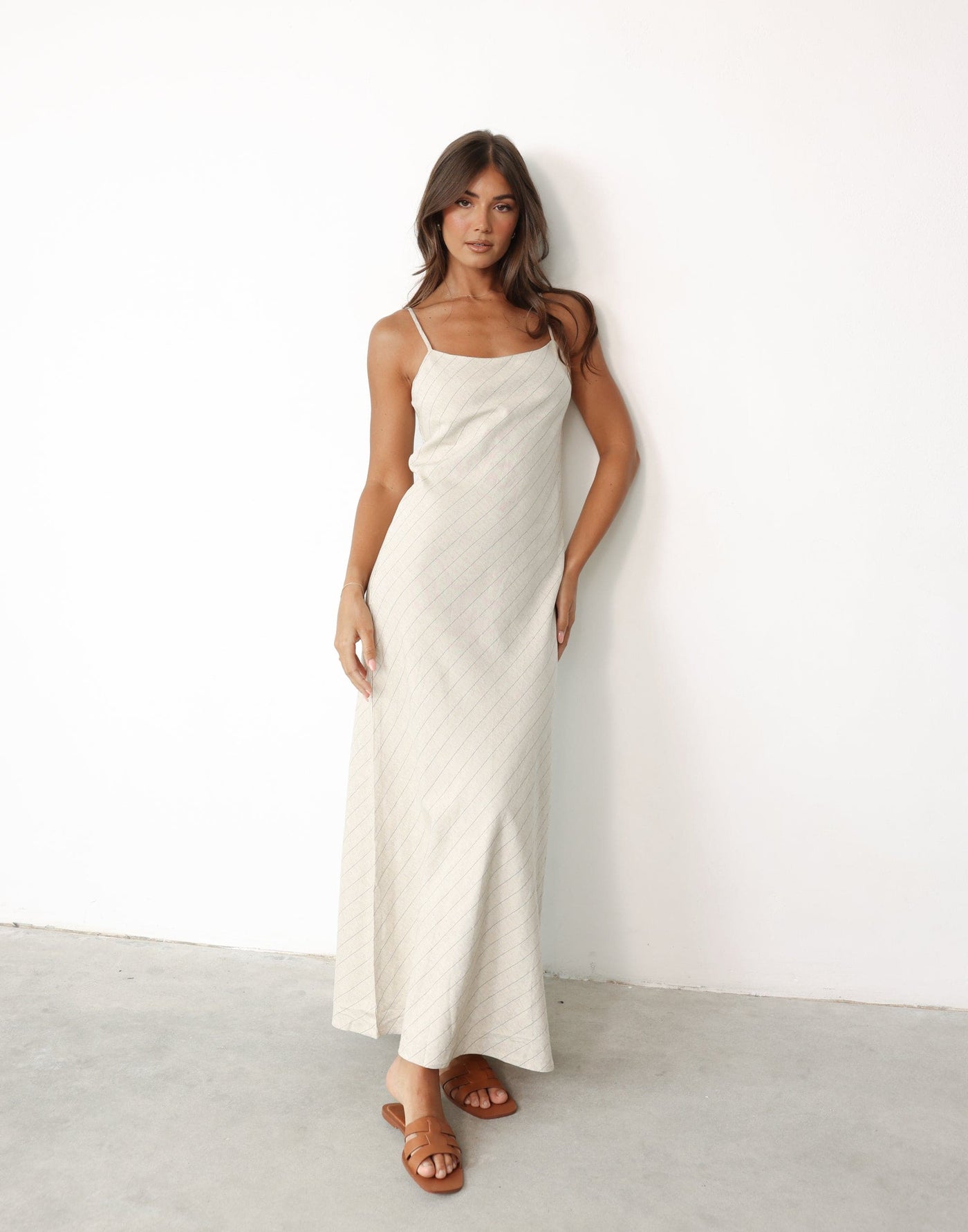 Nicolah Maxi Dress (Oatmeal Stripe) - - Women's Dress - Charcoal Clothing