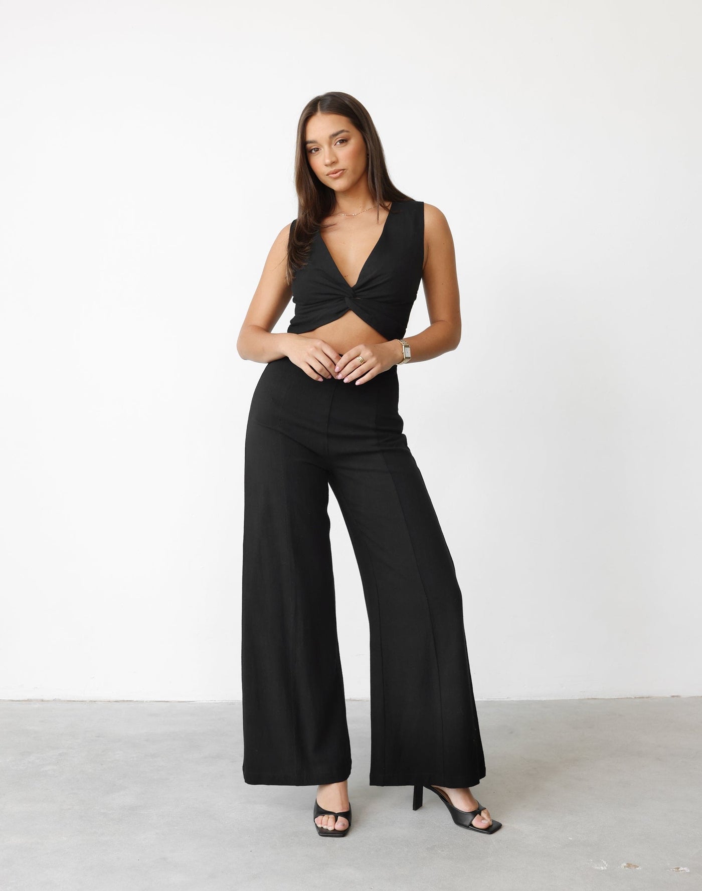 Eden Pants (Black) | CHARCOAL Exclusive - High Waisted Flowy Linen Blend Pants - Women's Pants - Charcoal Clothing