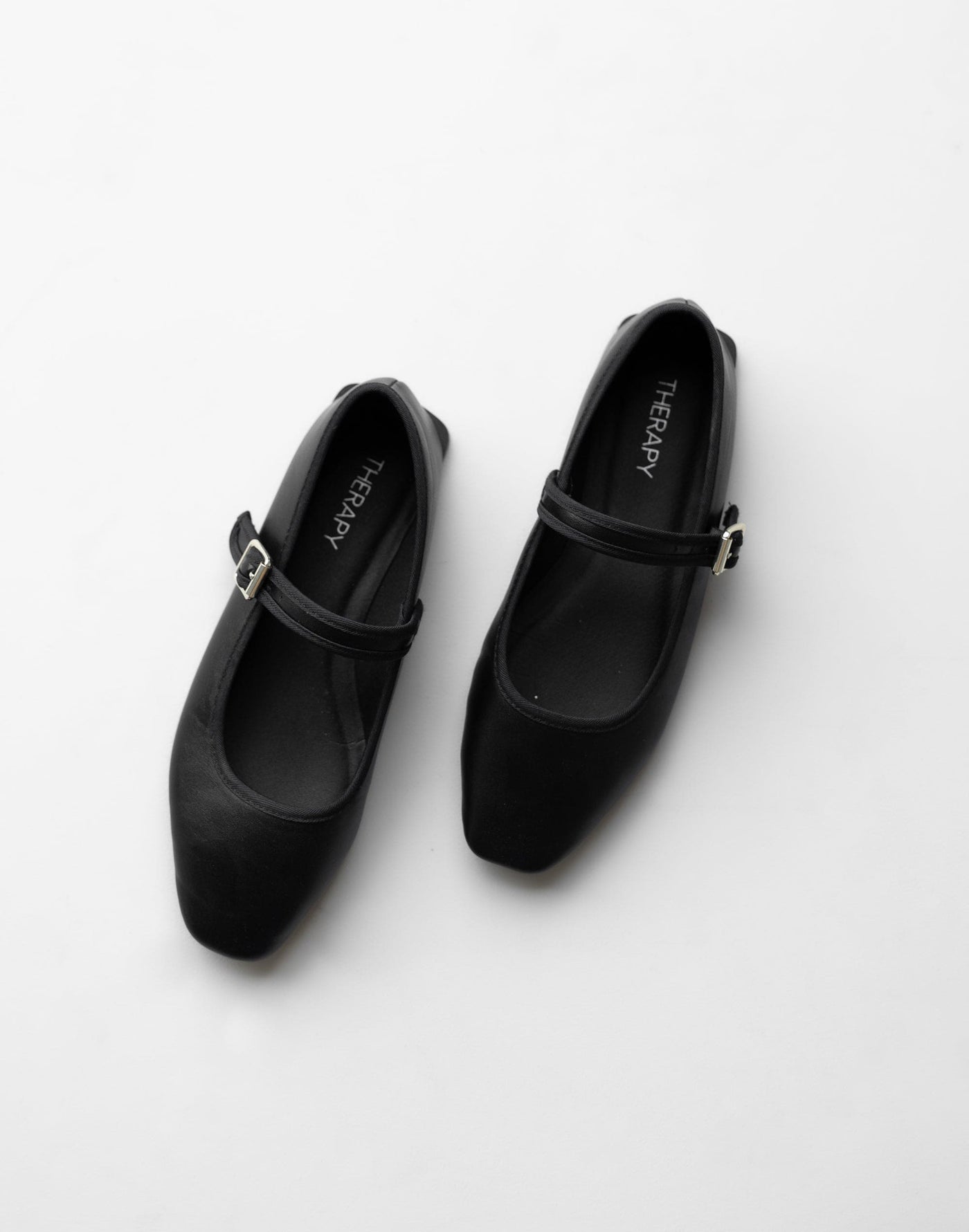 Faze Ballet Flat (Black Smooth PU) - By Therapy - Upper Strap Detail Simple Flats - Women's Shoes - Charcoal Clothing