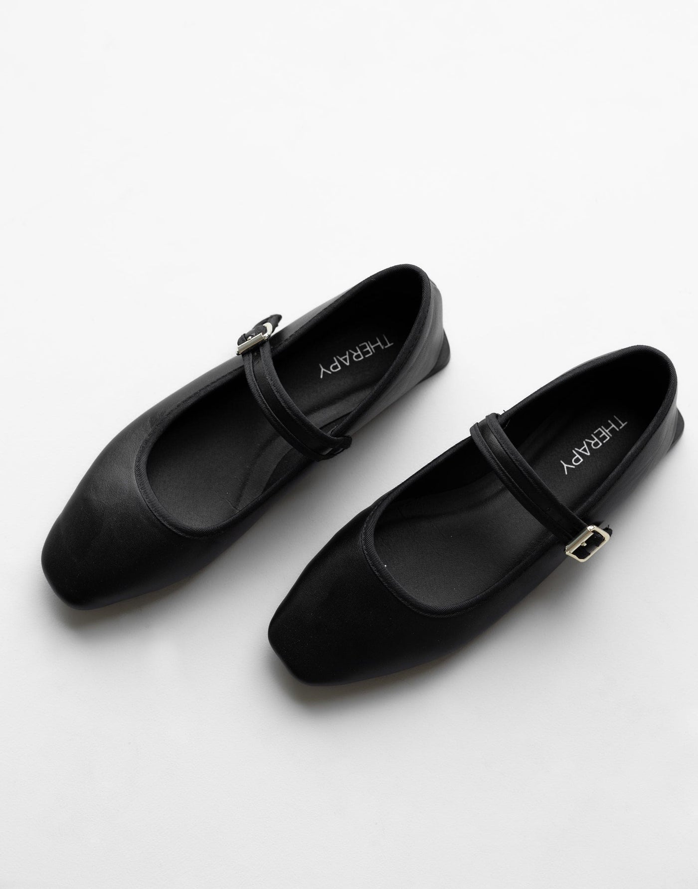 Faze Ballet Flat (Black Smooth PU) - By Therapy - Upper Strap Detail Simple Flats - Women's Shoes - Charcoal Clothing