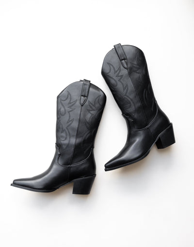 Danaro Boots (Black) - By Billini - Western Cowboy Pointed Toe Boots - Women's Shoes - Charcoal Clothing