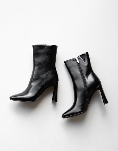 Emira Boots (Black Shimmer) - By Billini - Ankle High Block Heel Boot - Women's Shoes - Charcoal Clothing