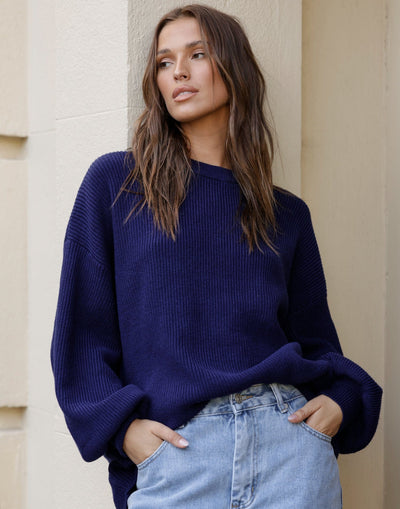 Cody Oversized Jumper (Navy) - Navy Oversized Knit Jumper - Women's Top - Charcoal Clothing