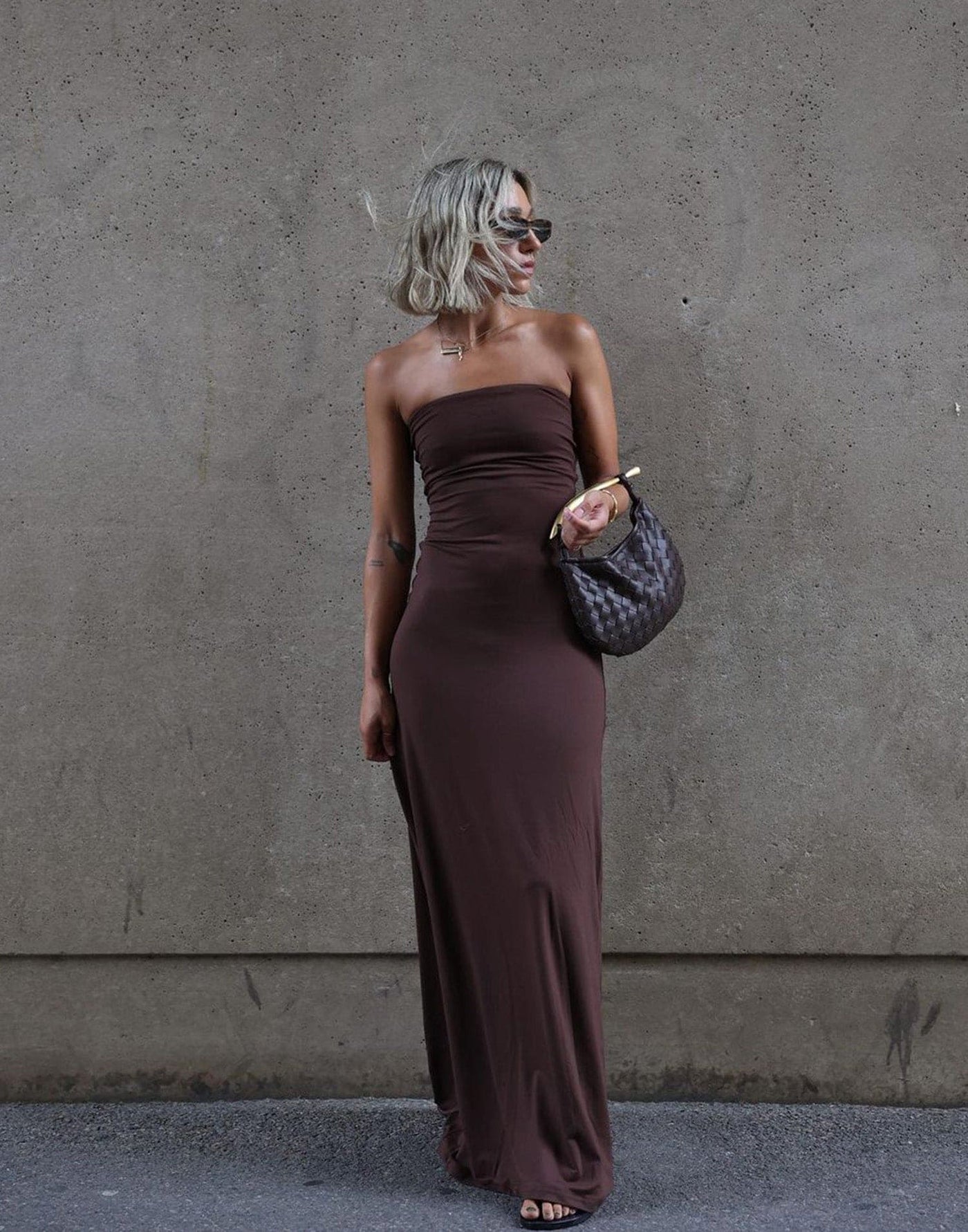 Ada Maxi Dress (Cocoa) | Charcoal Clothing Exclusive - Strapless Jersey Maxi - Women's Dress - Charcoal Clothing
