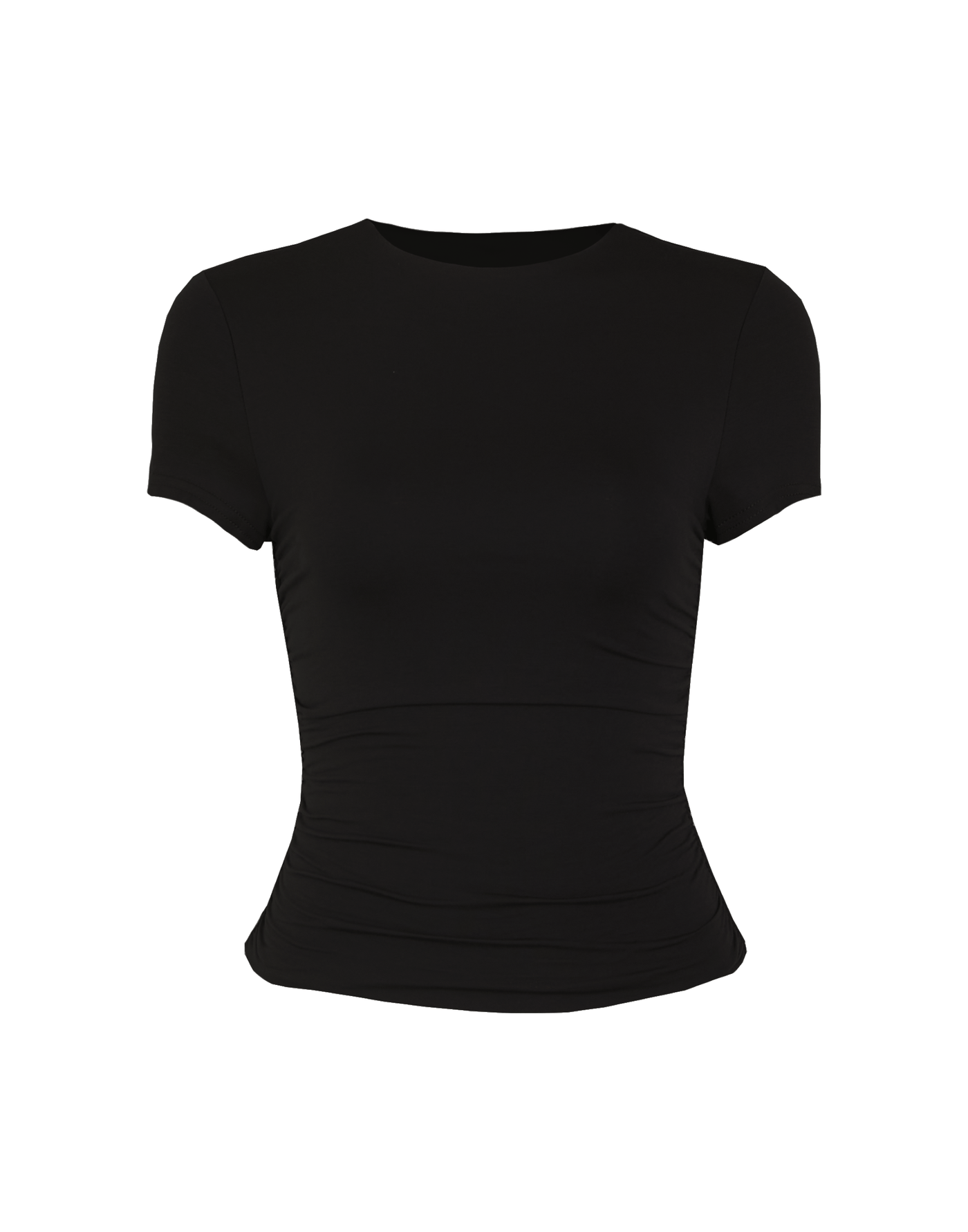Complicated Top (Black) - Black Gathered Jersey Baby Tee - Women's Top - Charcoal Clothing