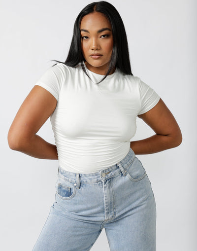 Complicated Top (White) - Gathered Tee - Women's Top - Charcoal Clothing