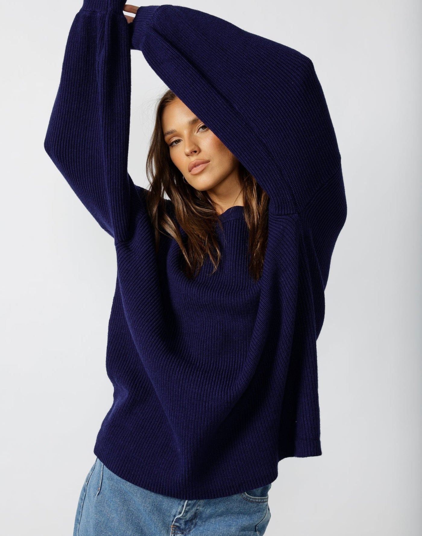 Cody Oversized Jumper (Navy) - Navy Oversized Knit Jumper - Women's Top - Charcoal Clothing