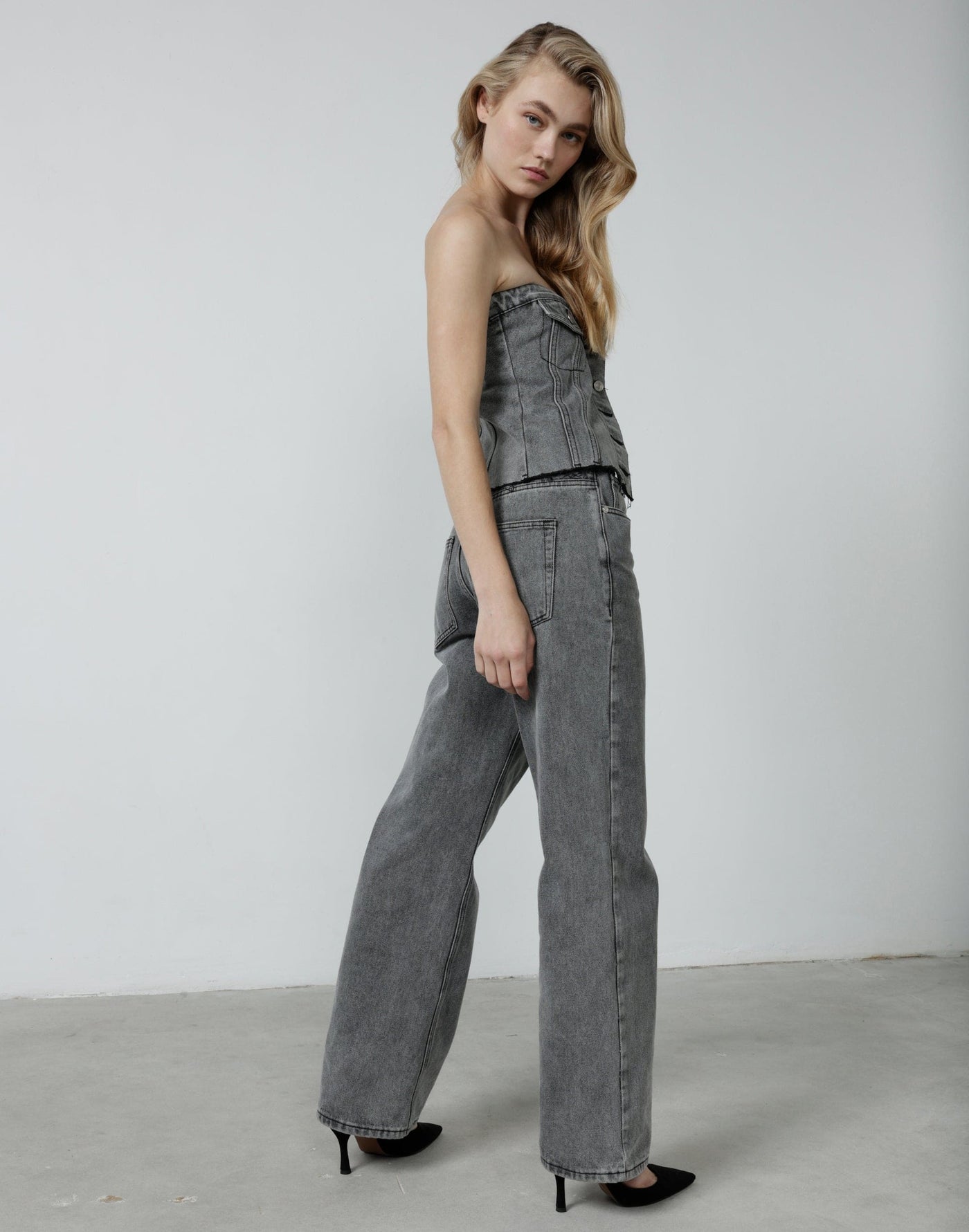 Easton Jeans (Acid Wash) - Grey Acid Wash Denim Low/Mid Rise Relaxed Jean - Women's Pants - Charcoal Clothing