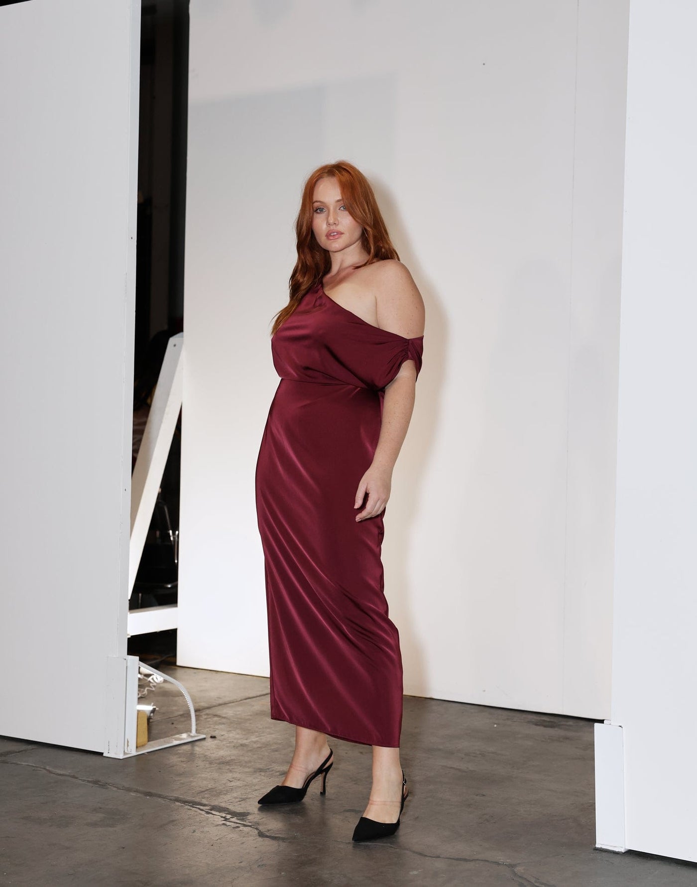Viviana Maxi Dress (Plum) - Plum One Shoulder Silky Maxi Dress - Women's Dress - Charcoal Clothing