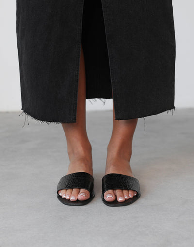 Henrik Slide (Back Croc) - By Billini - Basic Thick Strap Slide - Women's Shoes - Charcoal Clothing