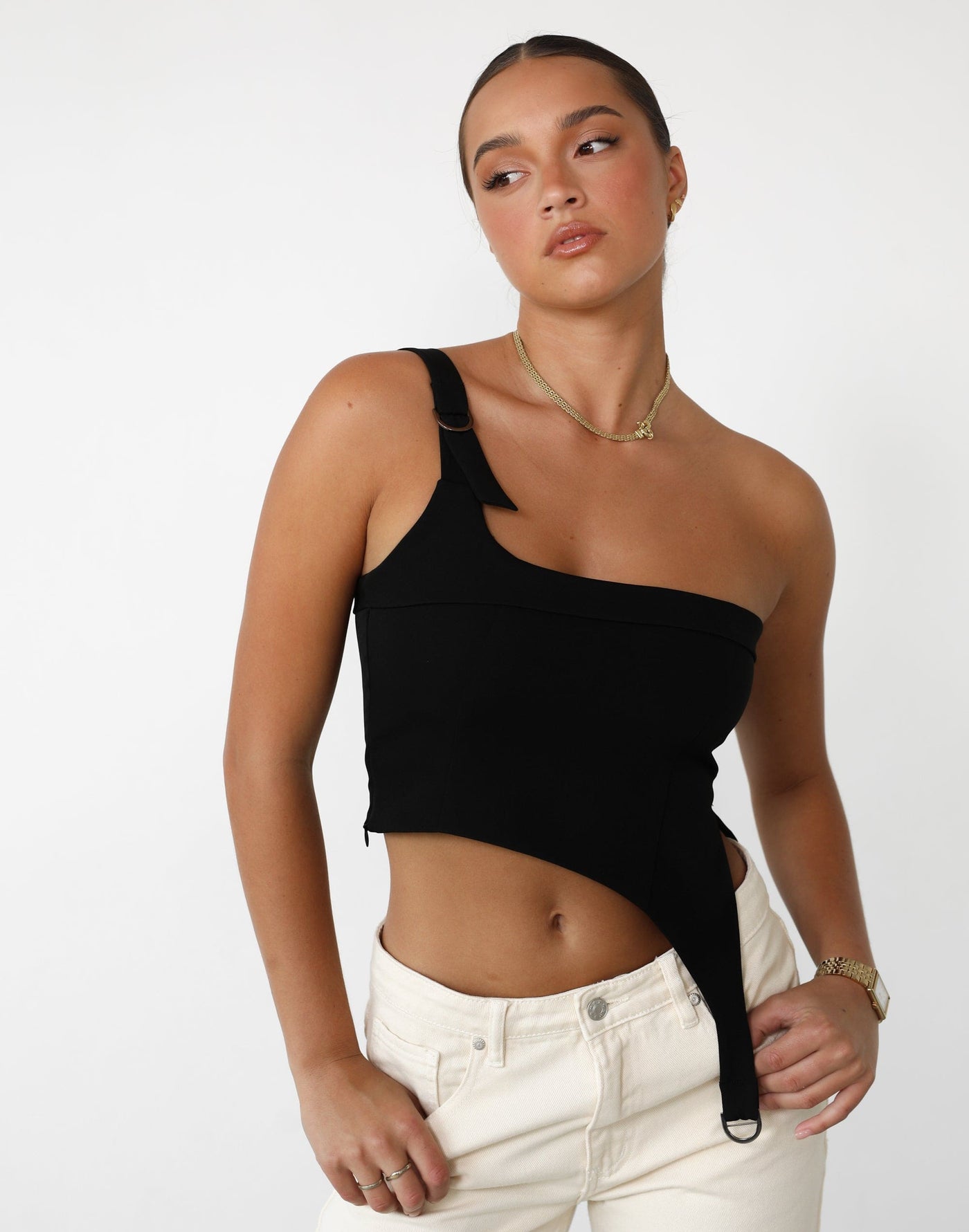 Sophia Top (Black) - One Shoulder Asymmetrical Top - Women's Top - Charcoal Clothing