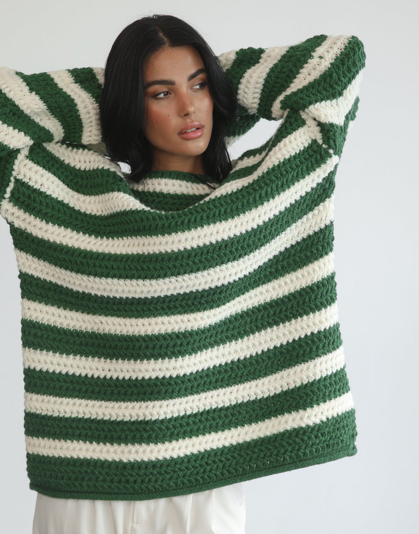 Everton Sweater (Green/Cream) - Striped Knit Sweater - Women's Outerwear - Charcoal Clothing