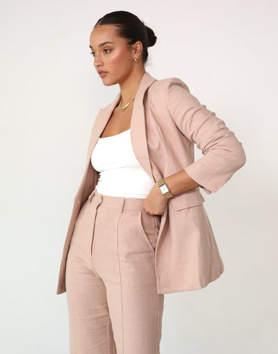 Richie Linen Blazer (Blush) - Single Button V Neck Blazer - Women's Outerwear - Charcoal Clothing