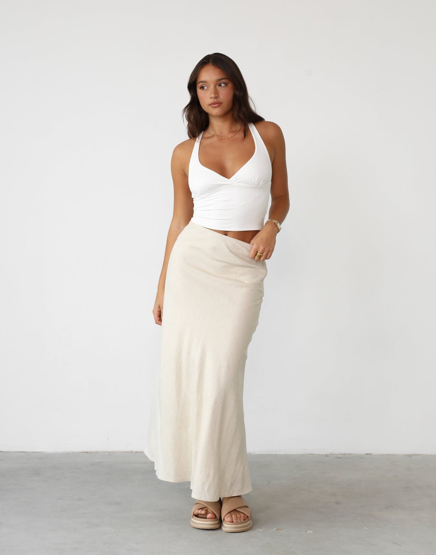 Shannon Maxi Skirt (Beige) | Charcoal Exclusive - Mid Rise Linen Maxi Skirt - Women's Skirt - Charcoal Clothing