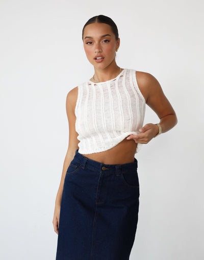 Azura Top (Off-White) - Distressed Knit Crop Top - Women's Top - Charcoal Clothing