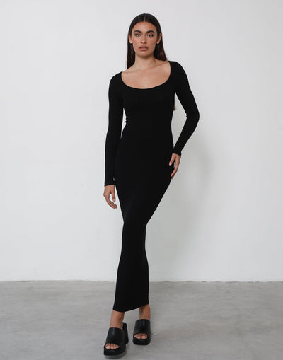 Zamira Long Sleeve Maxi Dress (Black) - Black Long Sleeve Maxi Dress - Women's Dress - Charcoal Clothing