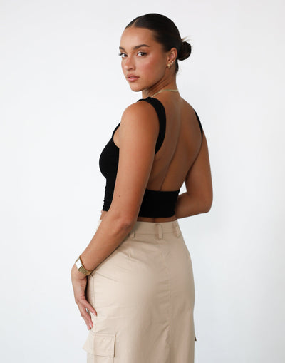 Indi Crop Top (Black) - Scoop Neck Backless Crop Top - Women's Top - Charcoal Clothing