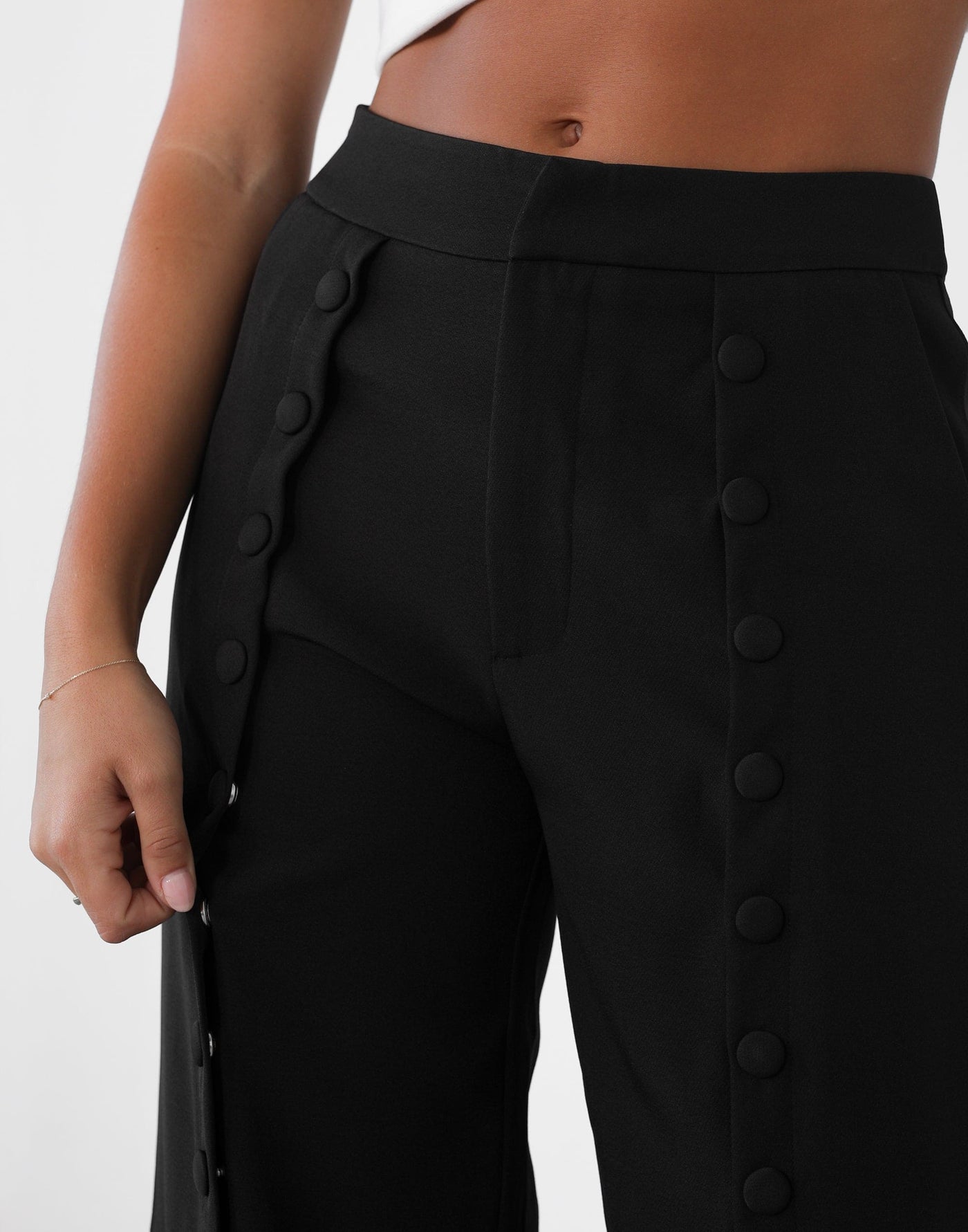 Arlo Pants (Black) - Black Press Stud Wide Leg Pants - Women's Pants - Charcoal Clothing