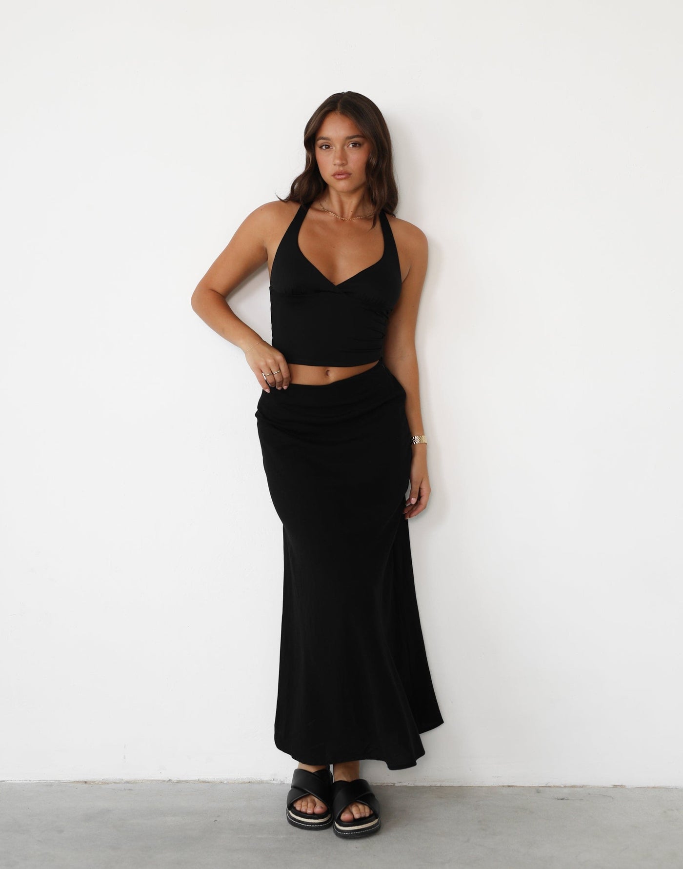Billie Top (Black) | Charcoal Exclusive - Basic Black Halter Top - Women's Top - Charcoal Clothing
