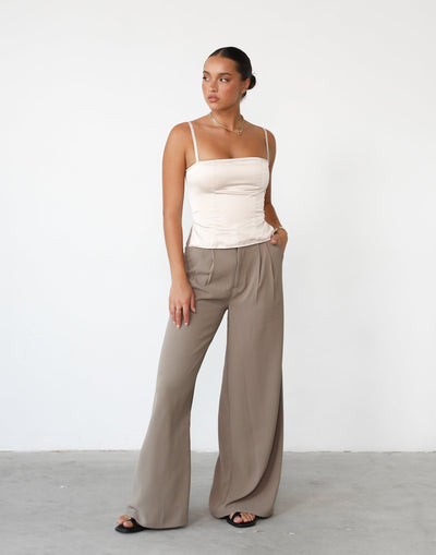 Chicago Pants (Mushroom) - High Rise Tailored Wide Leg Pants - Women's Pants - Charcoal Clothing