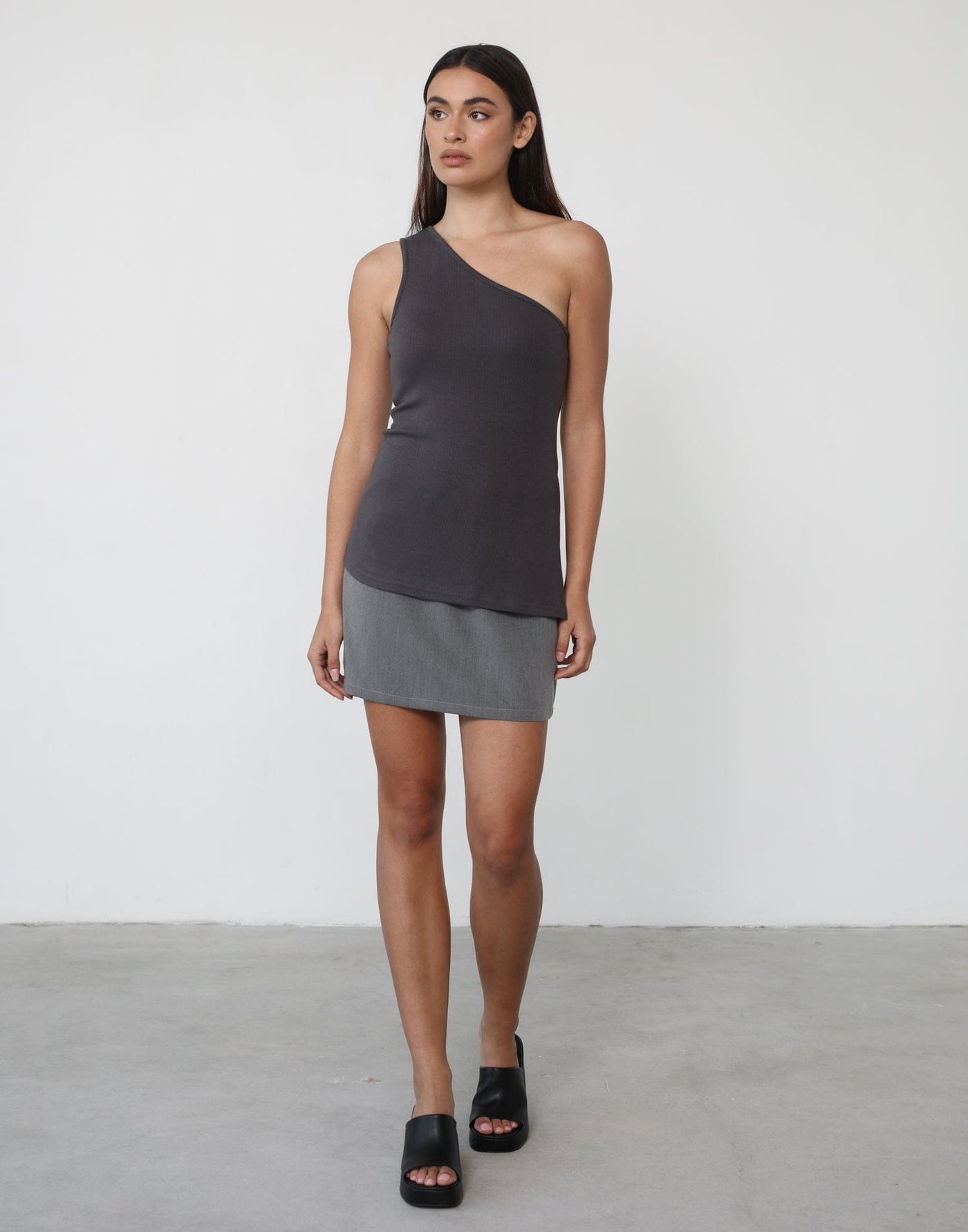 Allison Top (Charcoal) One Shoulder Charcoal Grey Top CHARCOAL