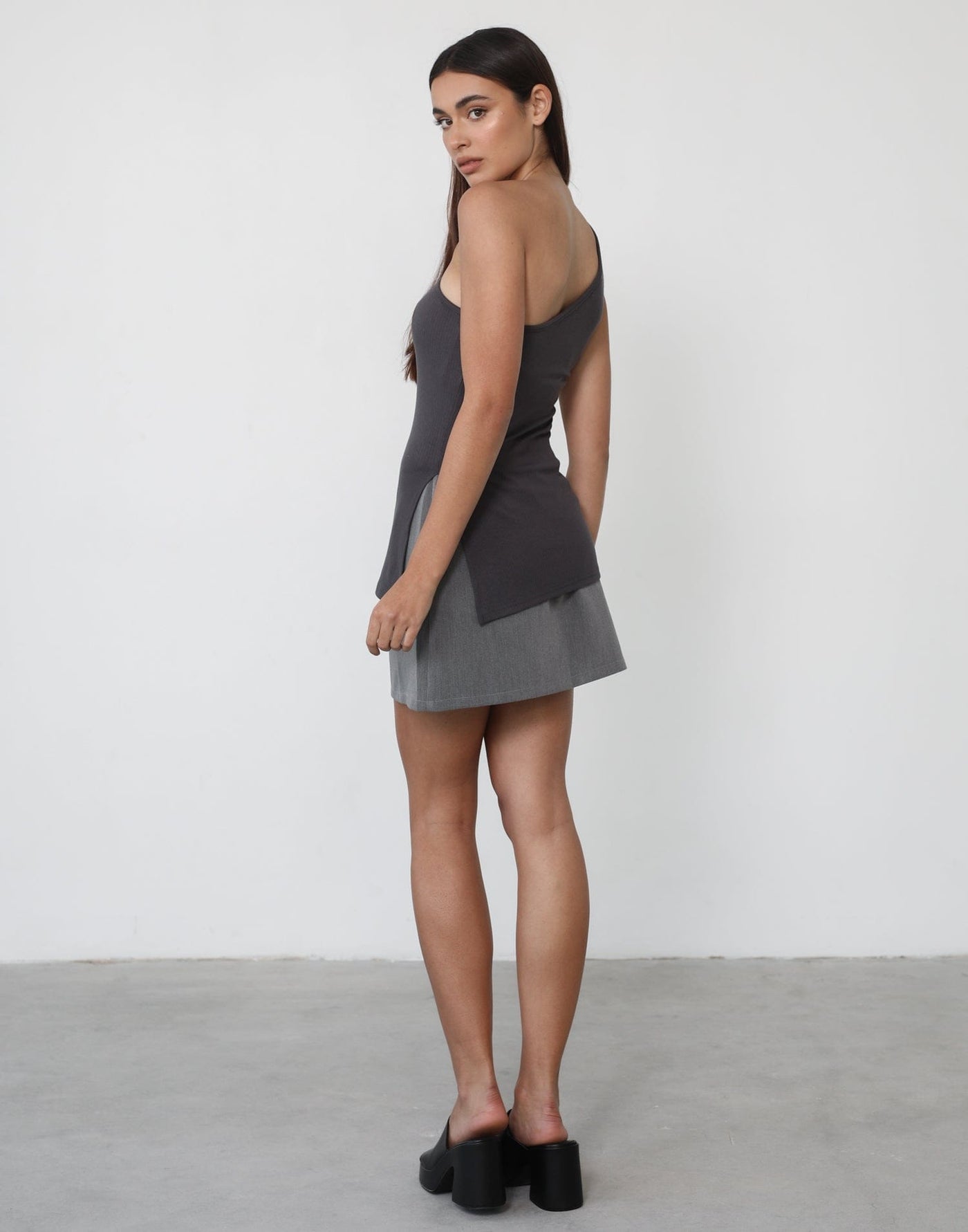 Allison Top (Charcoal) One Shoulder Charcoal Grey Top CHARCOAL