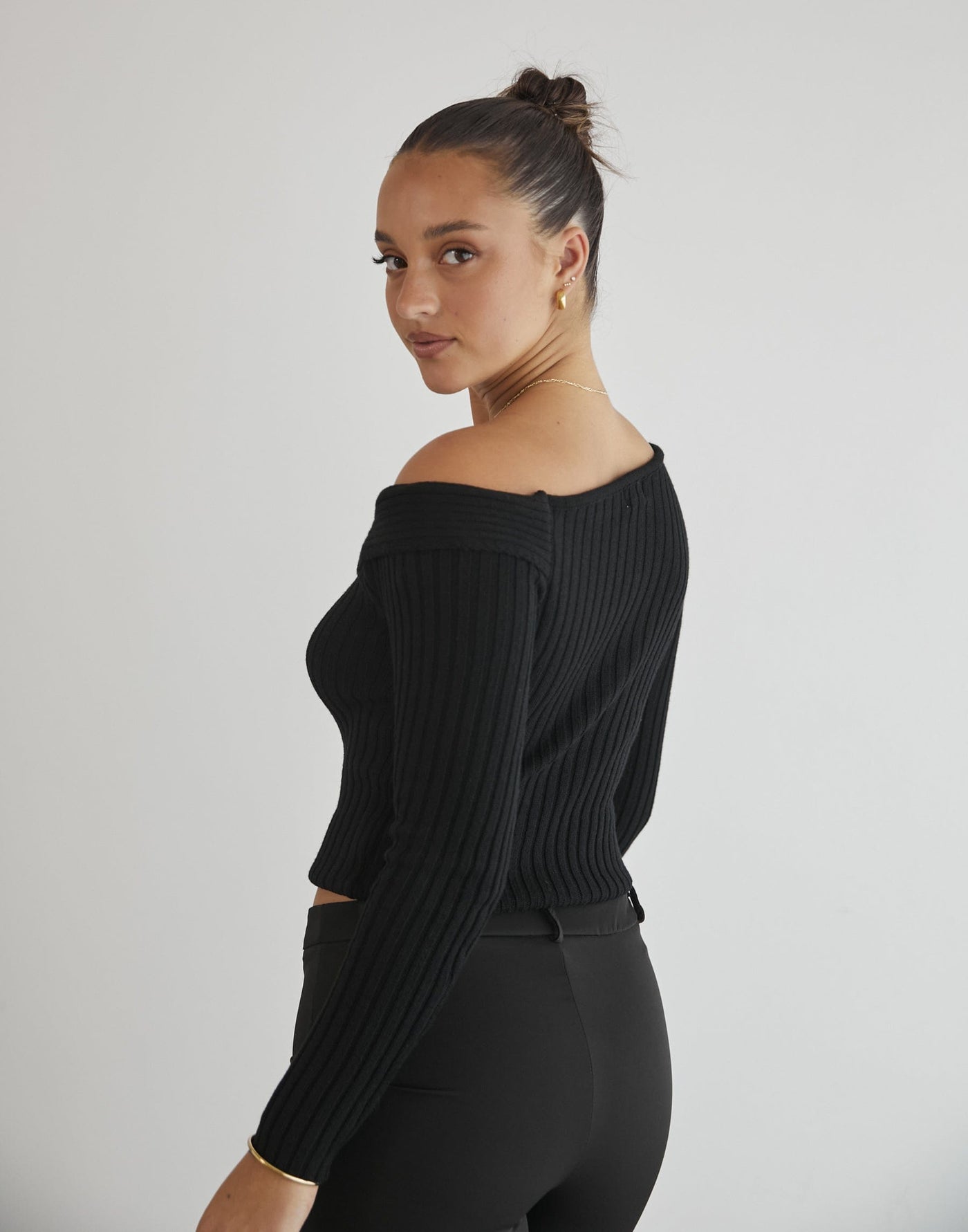 Madon Long Sleeve Knit Top (Black) - Black Long Sleeve Knit Top - Women's Top - Charcoal Clothing