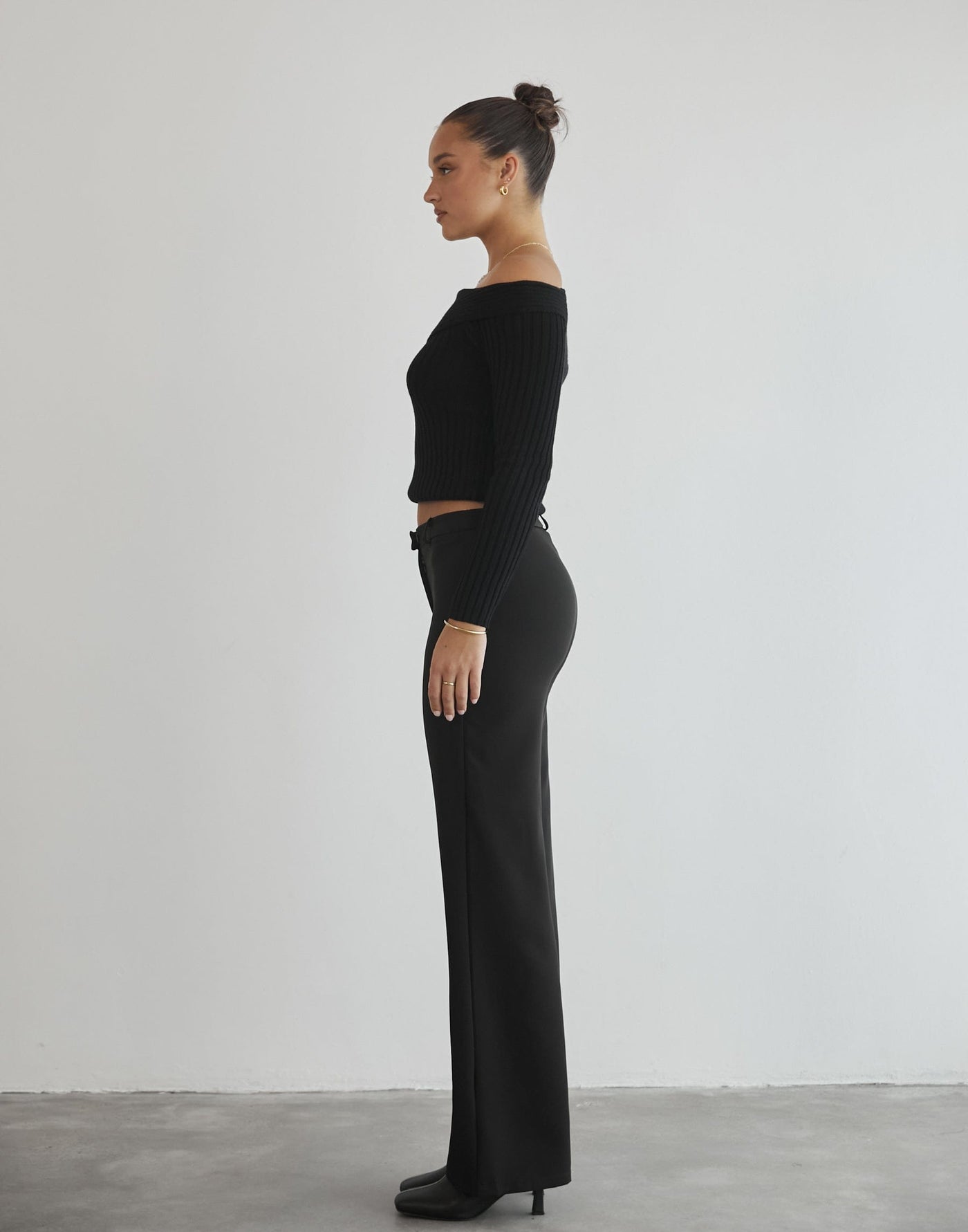 Madon Long Sleeve Knit Top (Black) - Black Long Sleeve Knit Top - Women's Top - Charcoal Clothing