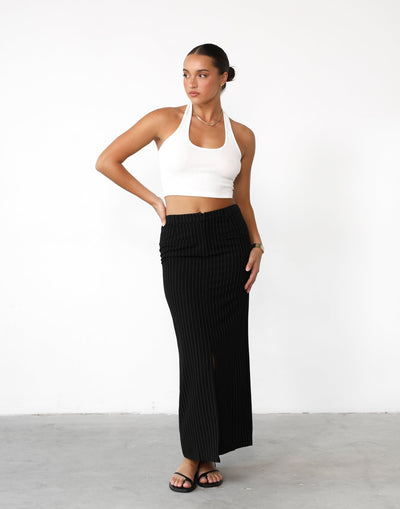 Sav Maxi Skirt (Black Pinstripe) - Button Closure Split Front Skirt - Women's Skirt - Charcoal Clothing