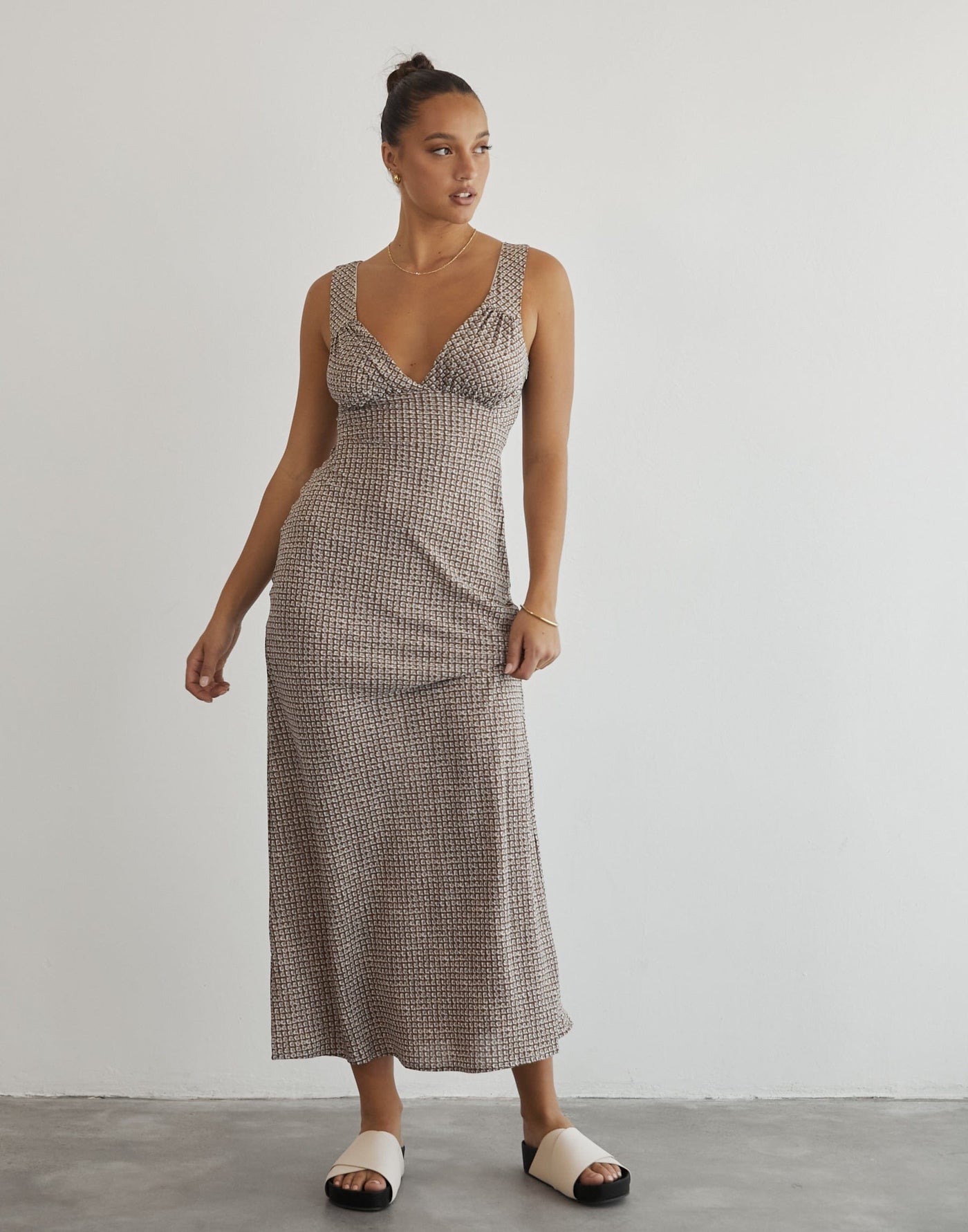 Piper Maxi Dress (Brown Print) - V-Neck Maxi Dress - Women's Dress - Charcoal Clothing