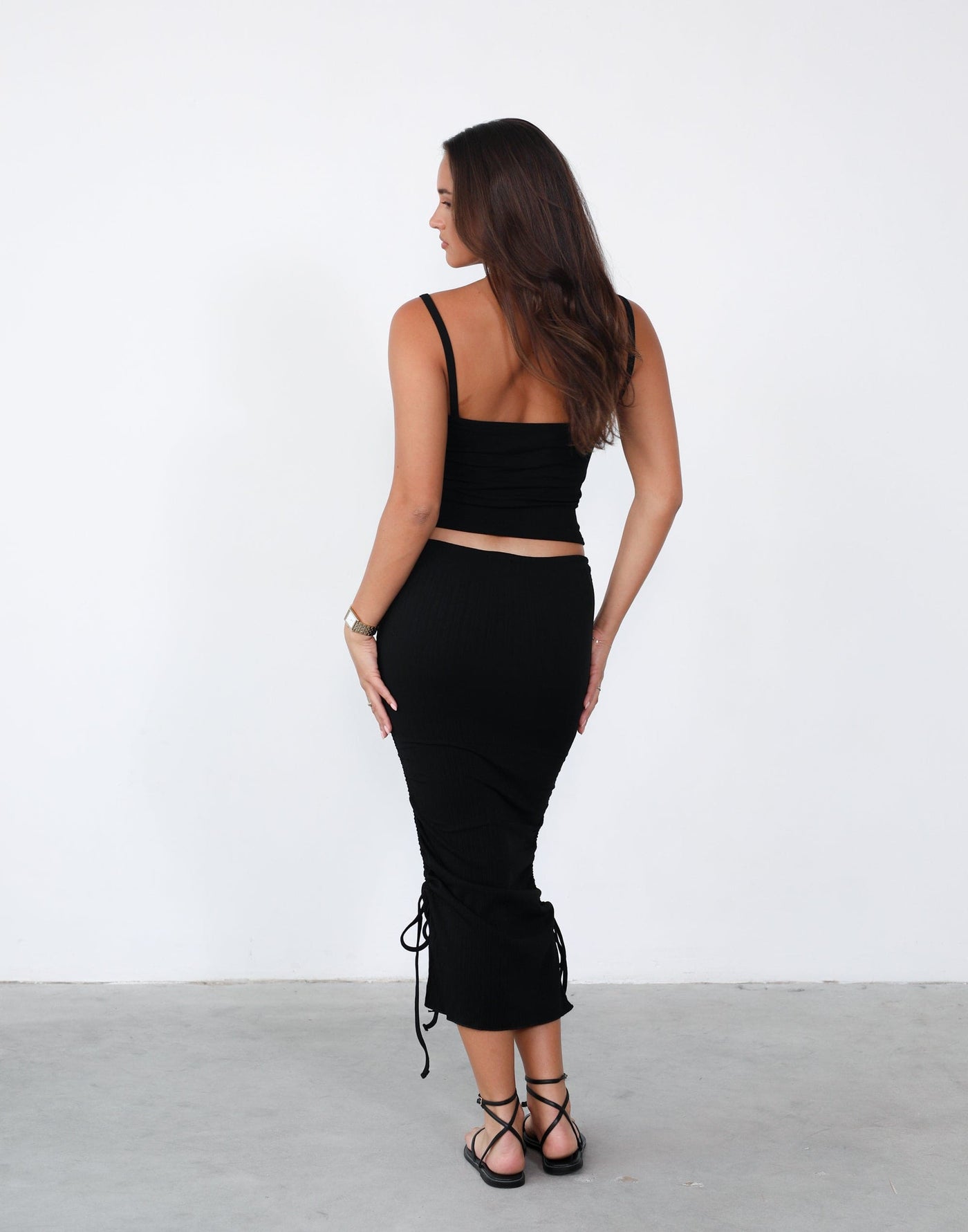 Lexi Maxi Skirt (Black) - Black Ruched Maxi Skirt - Women's Dress - Charcoal Clothing