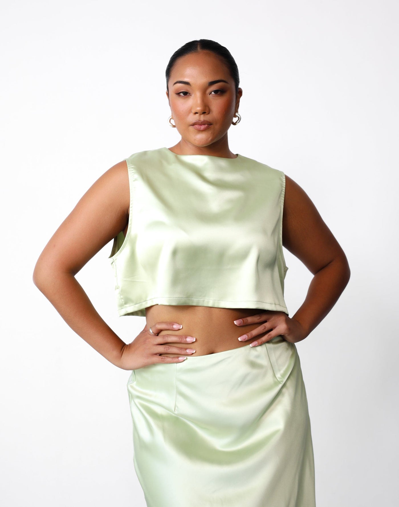 Sincerity Crop Top (Margarita) | Charcoal Clothing Exclusive - Satin Sleeveless Open Back Crop Top - Women's Top - Charcoal Clothing