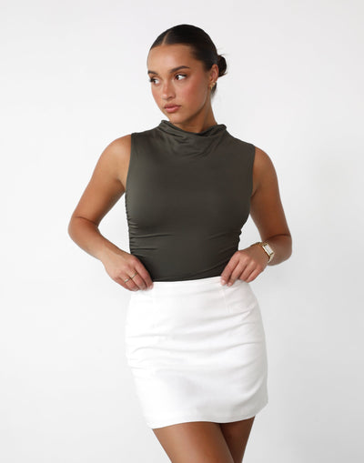 Madison Top (Burnt Olive) - High Cowl Neck Bodycon Top - Women's Top - Charcoal Clothing