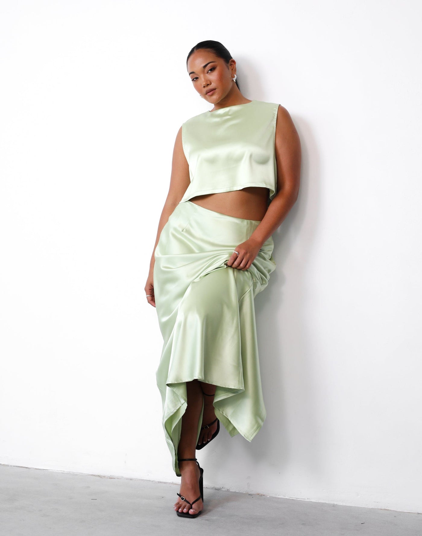 Sincerity Crop Top (Margarita) | Charcoal Clothing Exclusive - Satin Sleeveless Open Back Crop Top - Women's Top - Charcoal Clothing