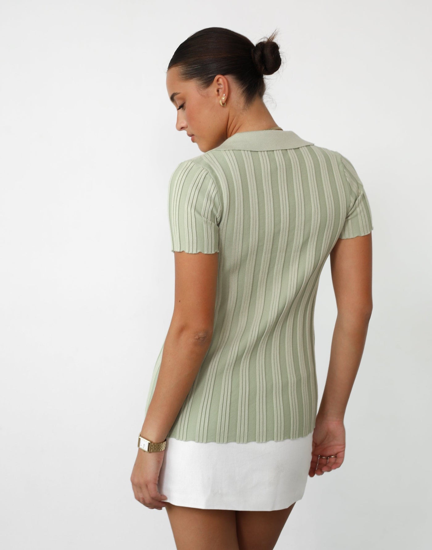 Fran Top (Avocado) - Button Closure Ribbed Top - Women's Top - Charcoal Clothing