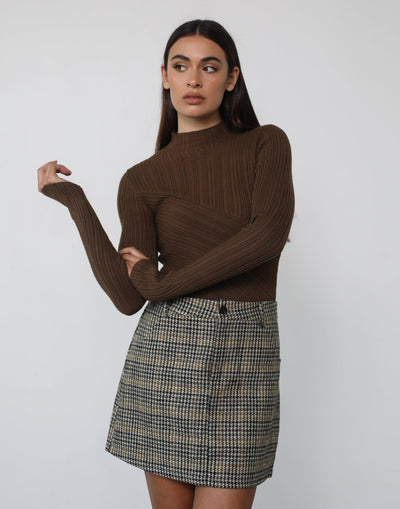 Kirsten Long Sleeve Top (Brown) - Brown Long Sleeve Top - Women's Tops - Charcoal Clothing