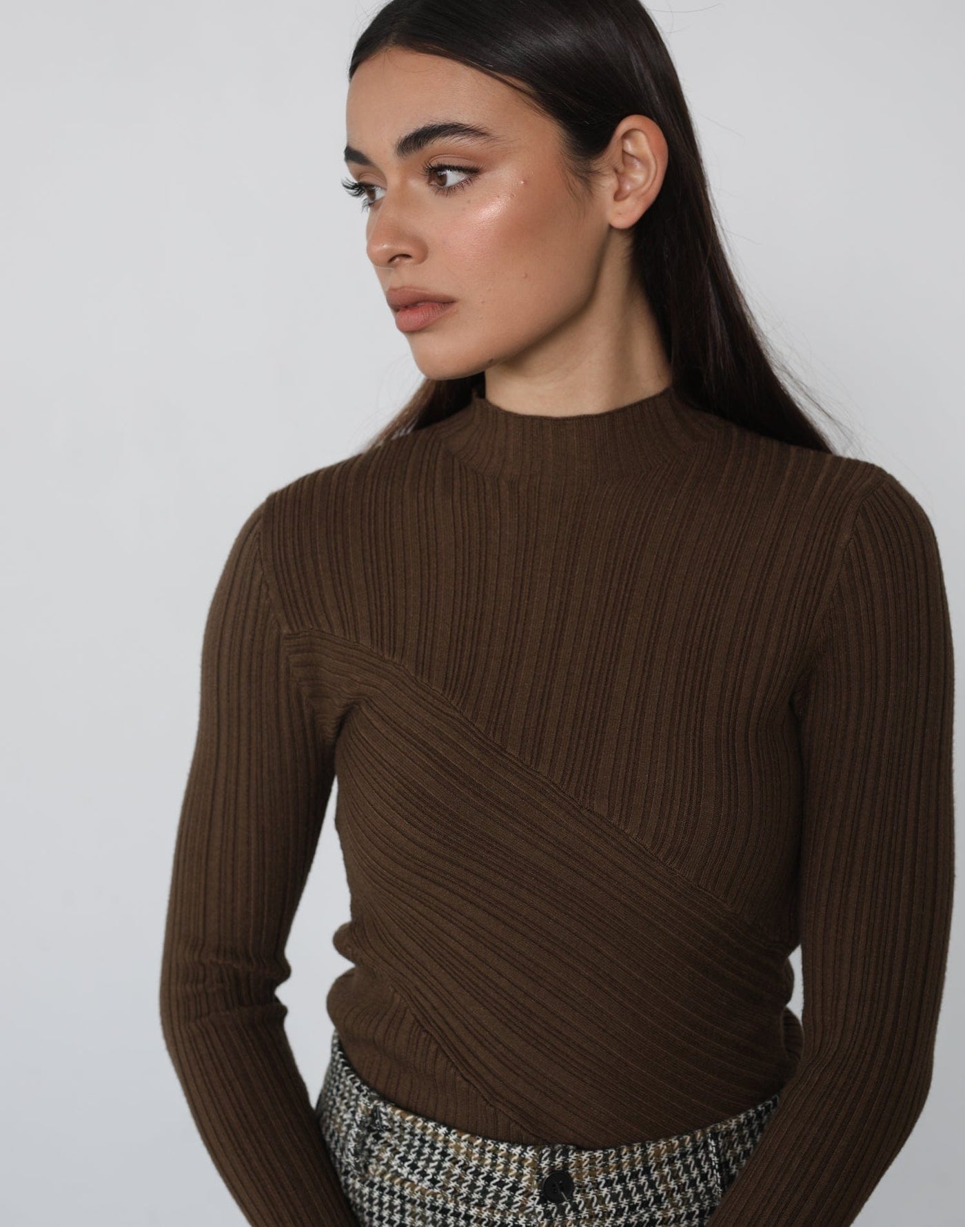Kirsten Long Sleeve Top (Brown) - Brown Long Sleeve Top - Women's Tops - Charcoal Clothing
