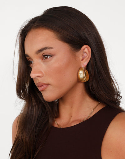 Noya Earrings (Gold) | Textured Hammock Style Earrings - Women's Accessories - Charcoal Clothing