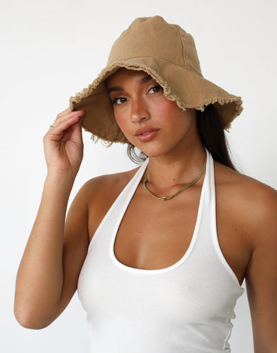 Leilani Bucket Hat (Caramel) - Cotton Frayed Edge Bucket Hat - Women's Accessories - Charcoal Clothing