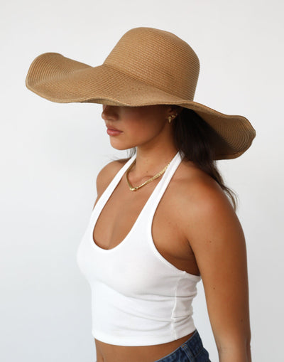 Sofia Wide Brim Straw Hat (Caramel) - Woven Wide Brim Hat - Women's Accessories - Charcoal Clothing