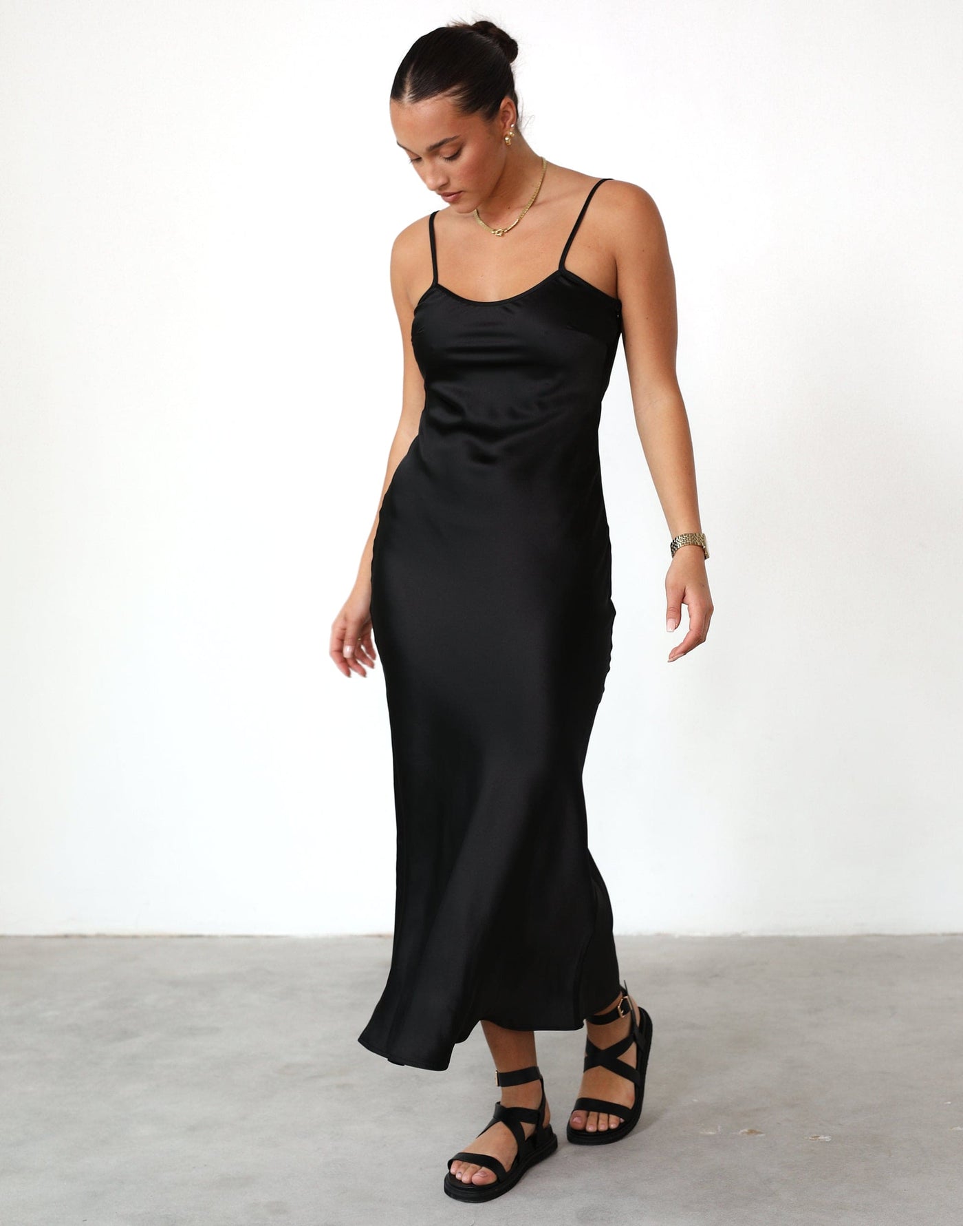 Martha Maxi Dress (Black) - Satin Adjustable Strap Slip Dress – CHARCOAL
