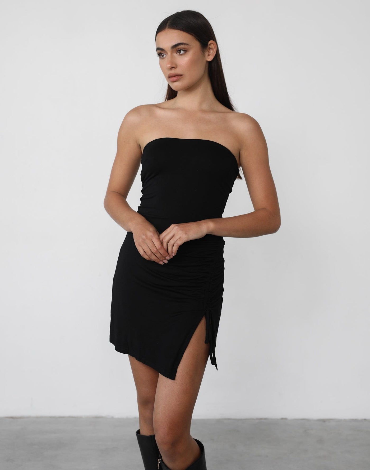 Astra Mini Dress (Black) - Black Strapless Mini Dress - Women's Dress - Charcoal Clothing