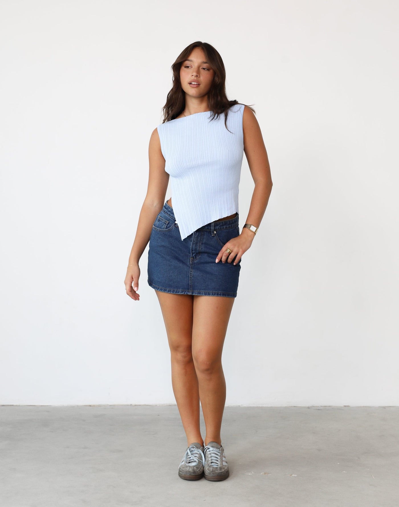 Kienna Top (Pale Blue) | Charcoal Exclusive - Asymmetrical Top - Women's Top - Charcoal Clothing