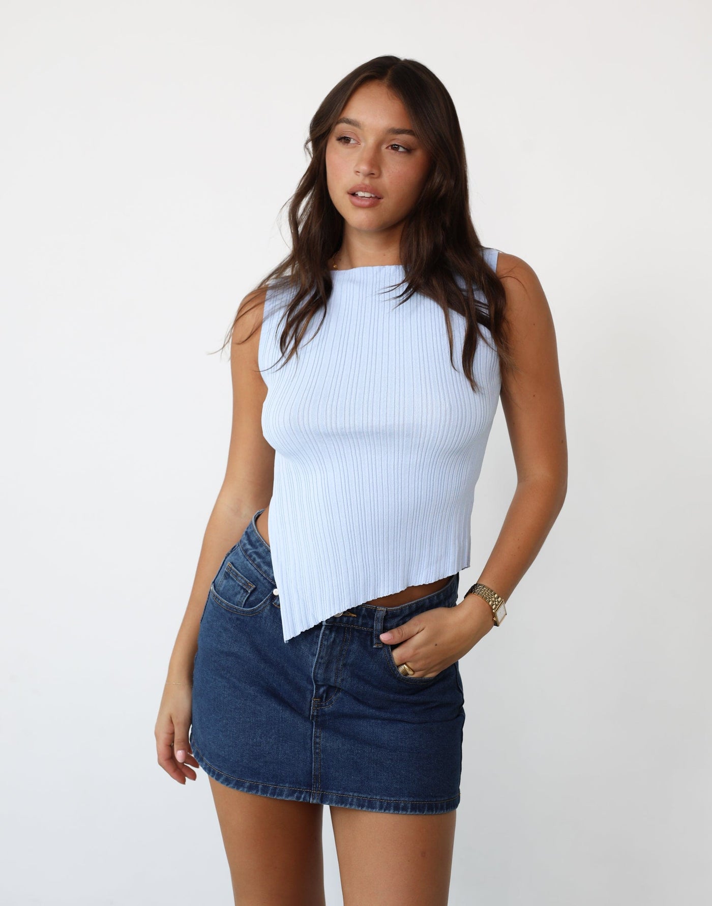 Kienna Top (Pale Blue) | Charcoal Exclusive - Asymmetrical Top - Women's Top - Charcoal Clothing
