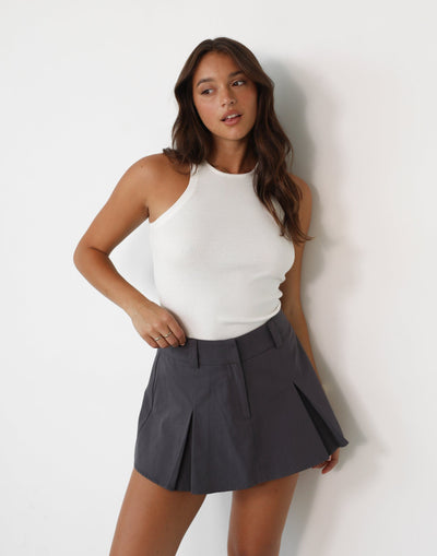 Evelynn Mini Skirt (Grey) - Pleated Mini Skirt - Women's Skirt - Charcoal Clothing