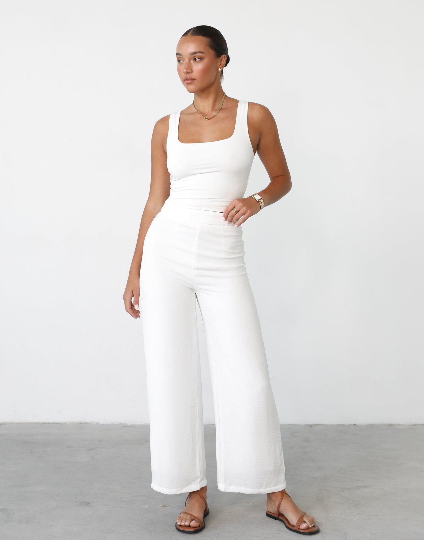 Ryza Pants (White) - High Waisted Satin Lined Pants - Women's Pants - Charcoal Clothing