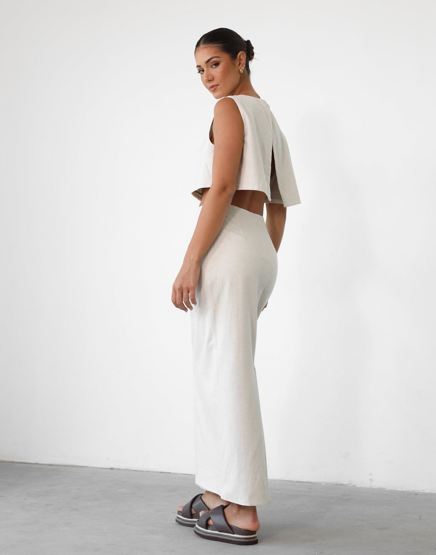Como Linen Maxi Skirt (Oat) - High Waisted Linen Maxi Skirt - Women's Skirt - Charcoal Clothing