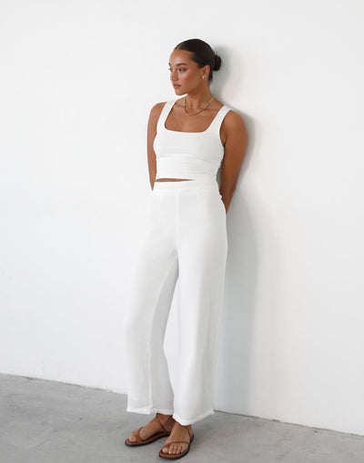 Ryza Pants (White) - High Waisted Satin Lined Pants - Women's Pants - Charcoal Clothing