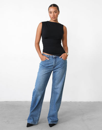 Daya Top (Black) - Asymmetrical Hem Sleeveless Top - Women's Top - Charcoal Clothing