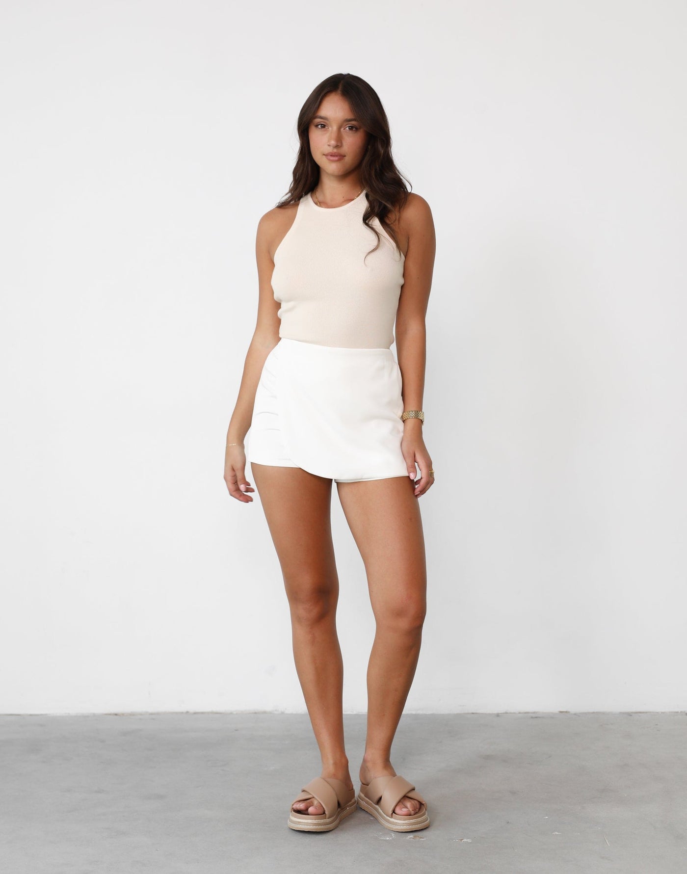 Lykah Skort (White) | Layered Look Skort - Women's Skirt - Charcoal Clothing